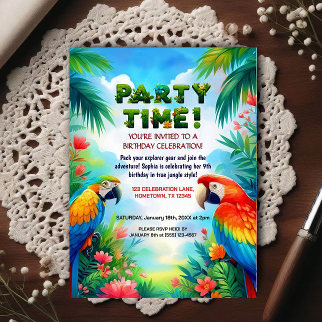 Invitation d'anniversaire de fête de jungle tropic (Créateur téléchargé)