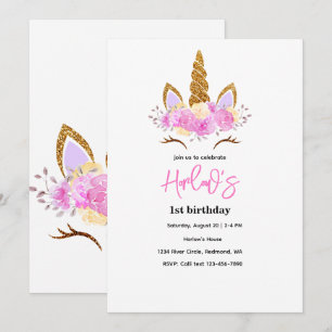 Invitation d'anniversaire de fête de licorne magiq