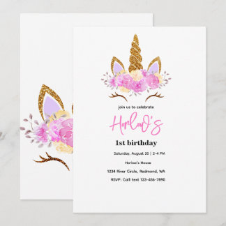Invitation d'anniversaire de fête de licorne magiq