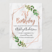 Invitation d'anniversaire de feuillage rose d'or