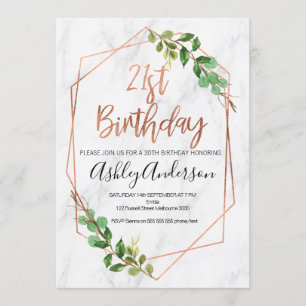 Invitation d'anniversaire de feuillage rose d'or
