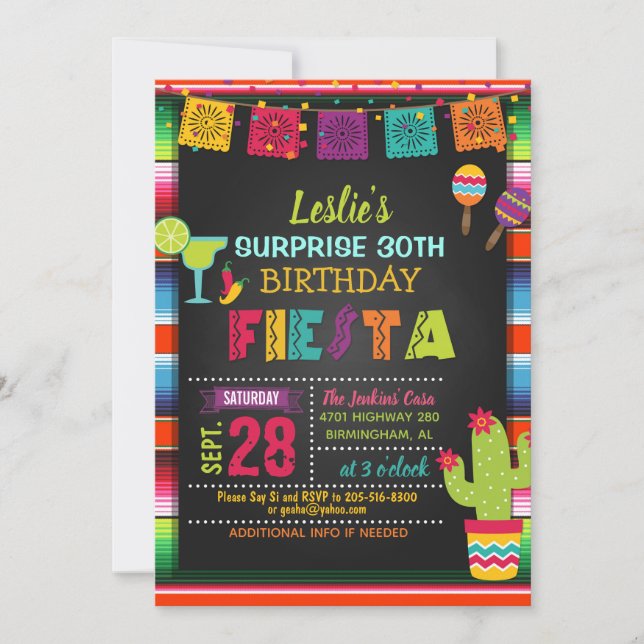 Invitation d'anniversaire de fiesta - frontière de (Devant)