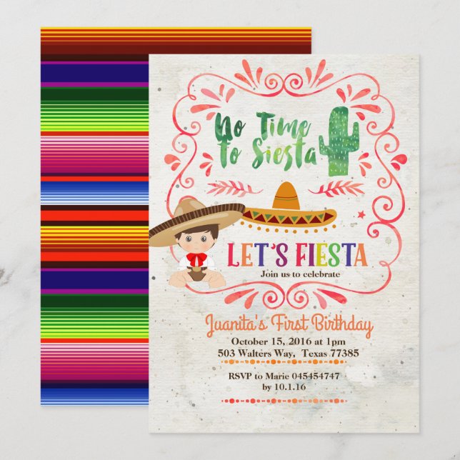 Invitation d'anniversaire de fiesta mexicaine de (Devant / Derrière)