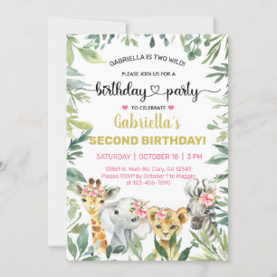 Invitation d'anniversaire de fille d'animaux Safar