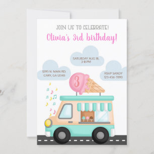 Invitation d'anniversaire de fille de camion crème