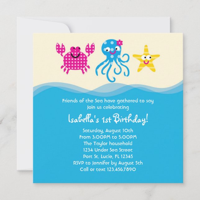 Invitation d'anniversaire de fille de créatures de (Devant)