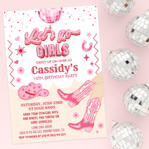 Invitation d'anniversaire de fille de disco cowgir