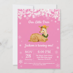 Invitation d'anniversaire de fille d'hiver de cerf