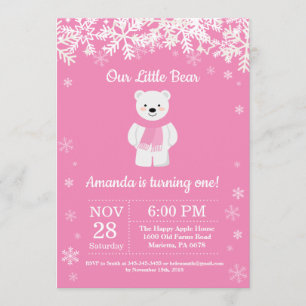 Invitation d'anniversaire de fille d'hiver d'ours