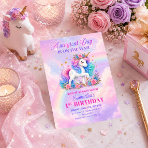 Invitation d'anniversaire de fille licorne pastel 