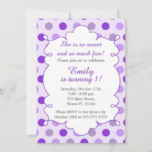 Invitation d'anniversaire de fille Pois violette
