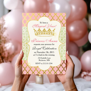 Invitation d'anniversaire de fille princesse rose