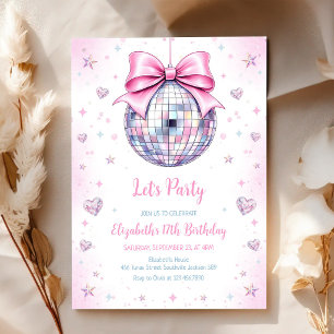 Invitation d'anniversaire de fille rose boule disc