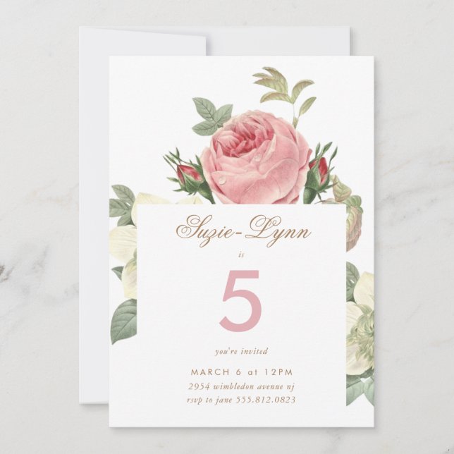 Invitation d'anniversaire de fille Roses roses vin (Devant)