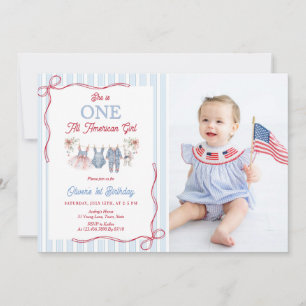 Invitation d'anniversaire de fille Rouge Blanc Ble