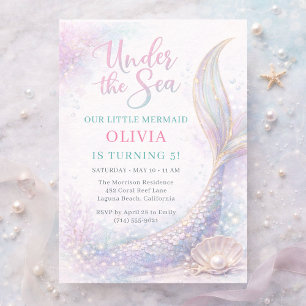 Invitation d'anniversaire de fille sirène sous la