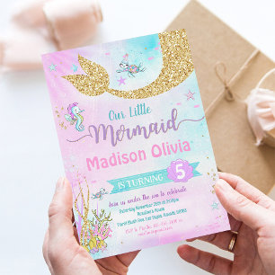 Invitation d'anniversaire de fille sirène sous la 