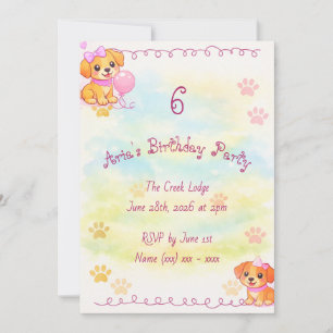 Invitation d'anniversaire de fille thème chiot