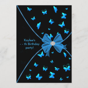 Invitation d'anniversaire de filles Papillon Bleu 