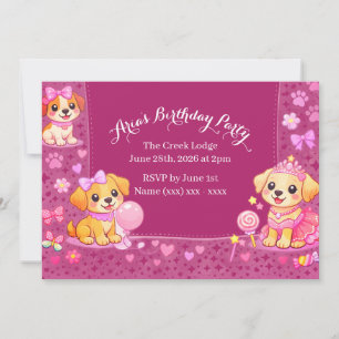 Invitation d'anniversaire de filles thème chiot