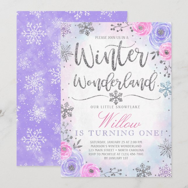 Invitation d'anniversaire de flocon de neige du (Devant / Derrière)