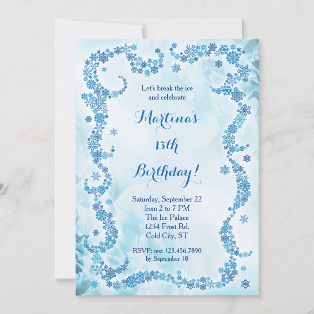 Invitation d'anniversaire de flocons de neige (Devant)