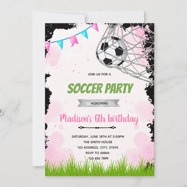 Invitation d'anniversaire de foot fille (Devant)