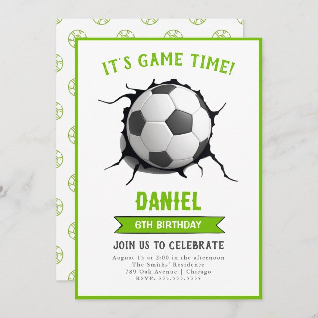 Invitation d'anniversaire de football (Devant / Derrière)
