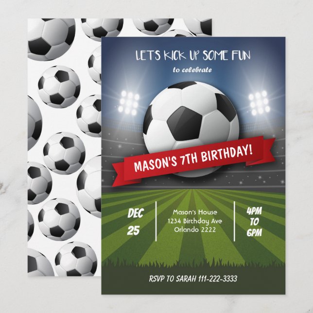 Invitation d'anniversaire de football (Devant / Derrière)