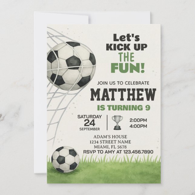 Invitation d'anniversaire de football imprimable (Devant)