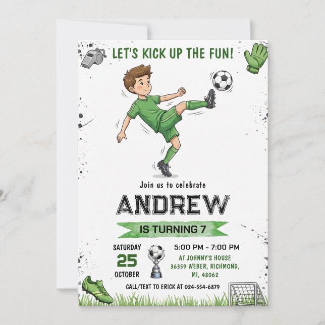 Invitation d'anniversaire de football personnalisé (Devant)