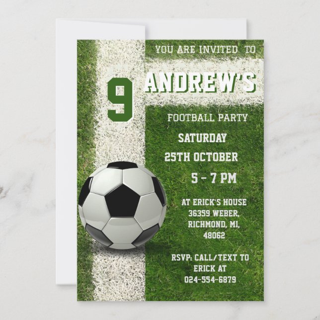 Invitation d'anniversaire de football personnel (Devant)