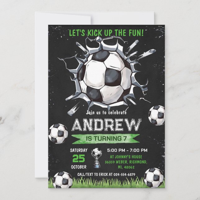 Invitation d'anniversaire de football personnel (Devant)