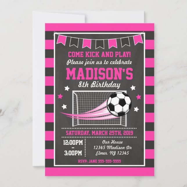 Invitation d'anniversaire de football pour filles (Devant)