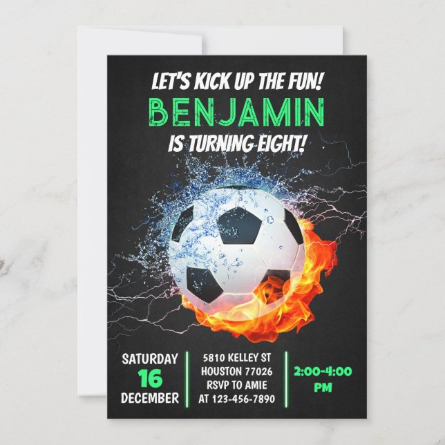 Invitation d'anniversaire de football, soirée de f (Devant)