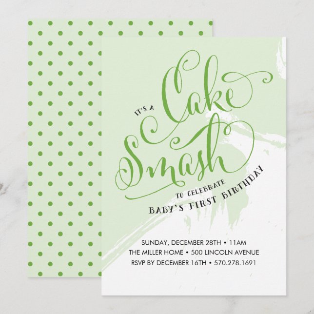 Invitation d'anniversaire de fracas de gâteau, (Devant / Derrière)