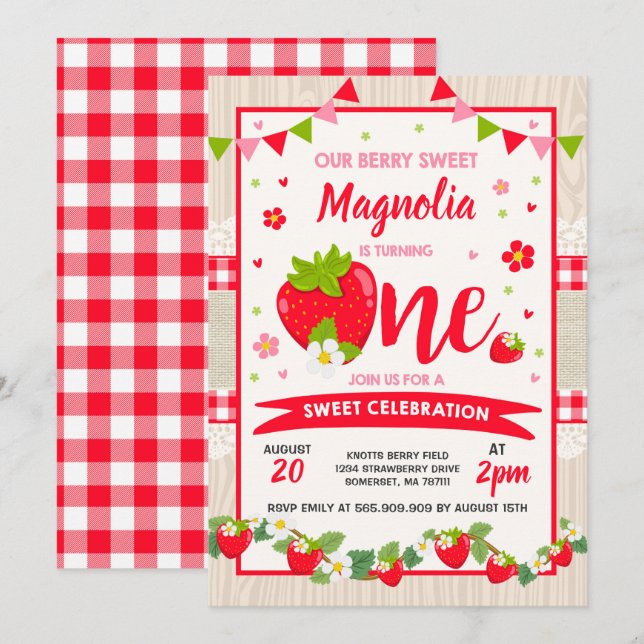 Invitation d'anniversaire de fraise Berry Sweet Pa (Devant / Derrière)