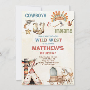 Invitation d'anniversaire de garçon Cowboys et Ind