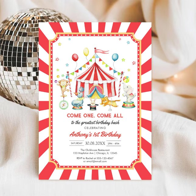 Invitation d'anniversaire de garçon de cirque Vene (Créateur téléchargé)