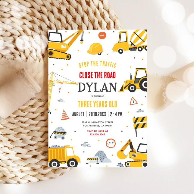 Invitation d'anniversaire de garçon de constructio (Créateur téléchargé)
