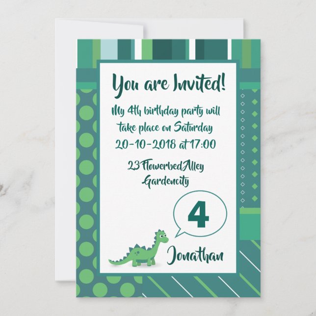Invitation d'anniversaire de garçon de dinosaure (Devant)