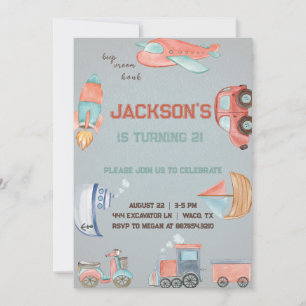 Invitation d'anniversaire de garçon de transport.