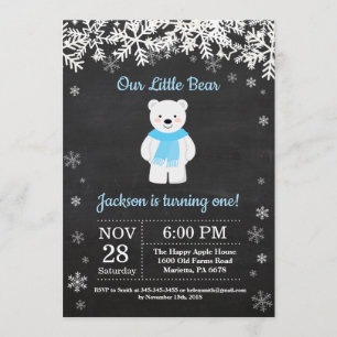 Invitation d'anniversaire de garçon d'hiver d'ours