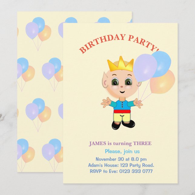 Invitation d'anniversaire de garçon mignon (Devant / Derrière)