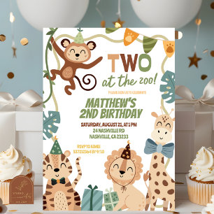 Invitation d'anniversaire de garçon TWO au zoo
