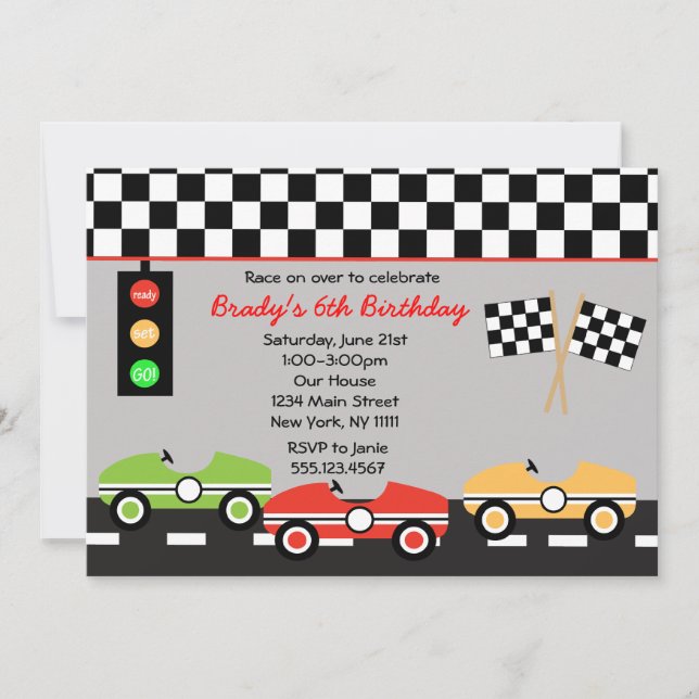 Invitation d'anniversaire de garçons de Racecar (Devant)