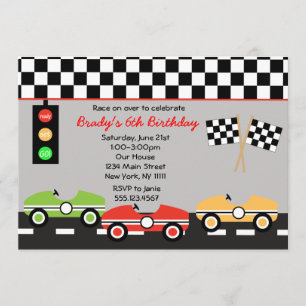 Invitation d'anniversaire de garçons de Racecar