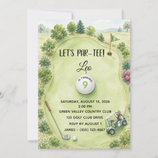 Invitation d'anniversaire de golf à l'aquarelle po