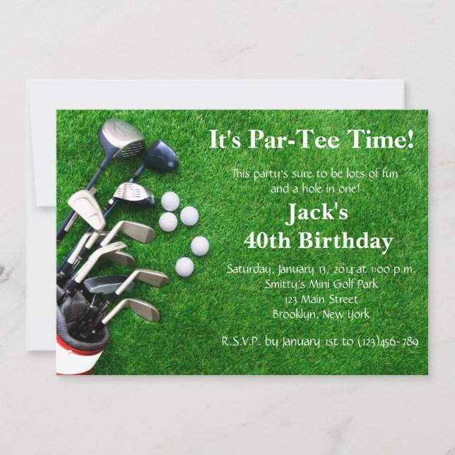 Invitation d'anniversaire de golf d'homme (Devant)