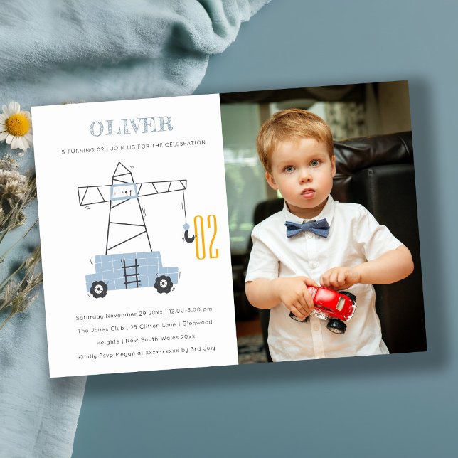 Invitation d'anniversaire de grue de construction  (Créateur téléchargé)